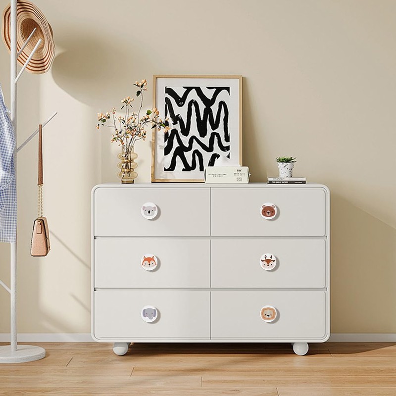 Aolso Wooden Cabinet Knobs, 6PCS Round Furniture Pull Handle, Drawer