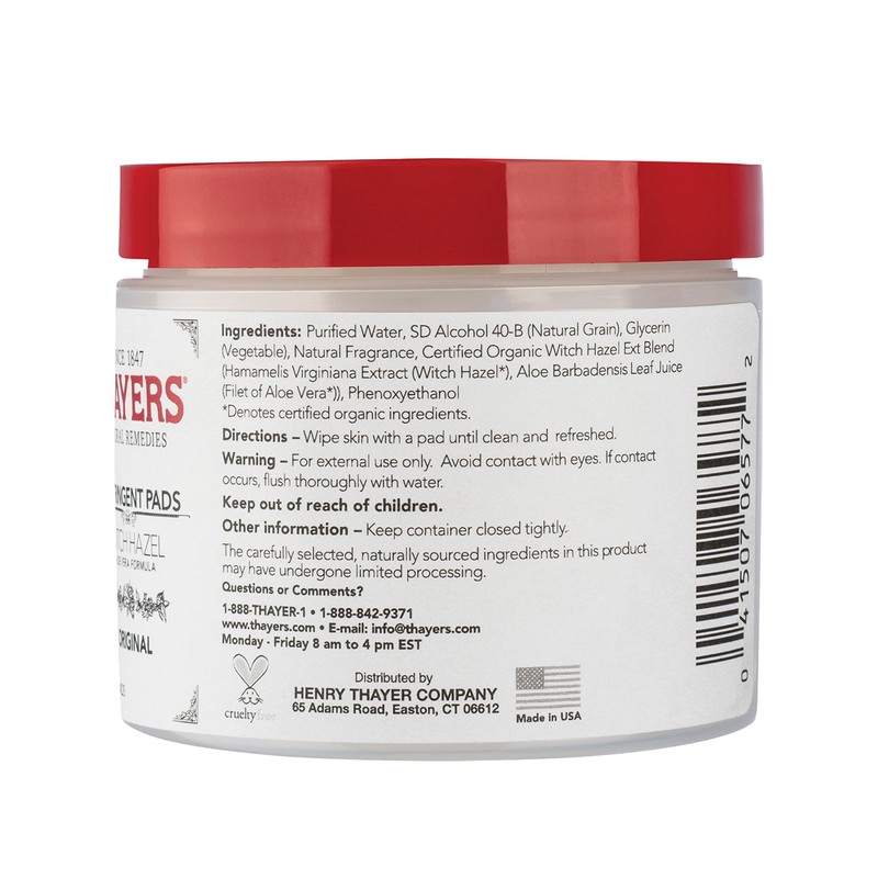 THAYERS Original Witch Hazel Astringent Pads with Aloe Vera Formula,