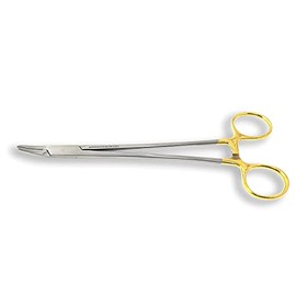 Cynamed TC Heaney Curved Needle/Suture Holder Driver with Tungsten Carbide Inserts and Gold Rings - Premium Grade Instrument (6 in.)