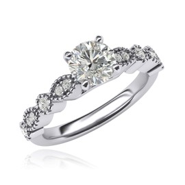 Women's Vintage-inspired Milgrain Marquise and Dot Simulated 1.0 Carat Diamond Engagement Ring (7)