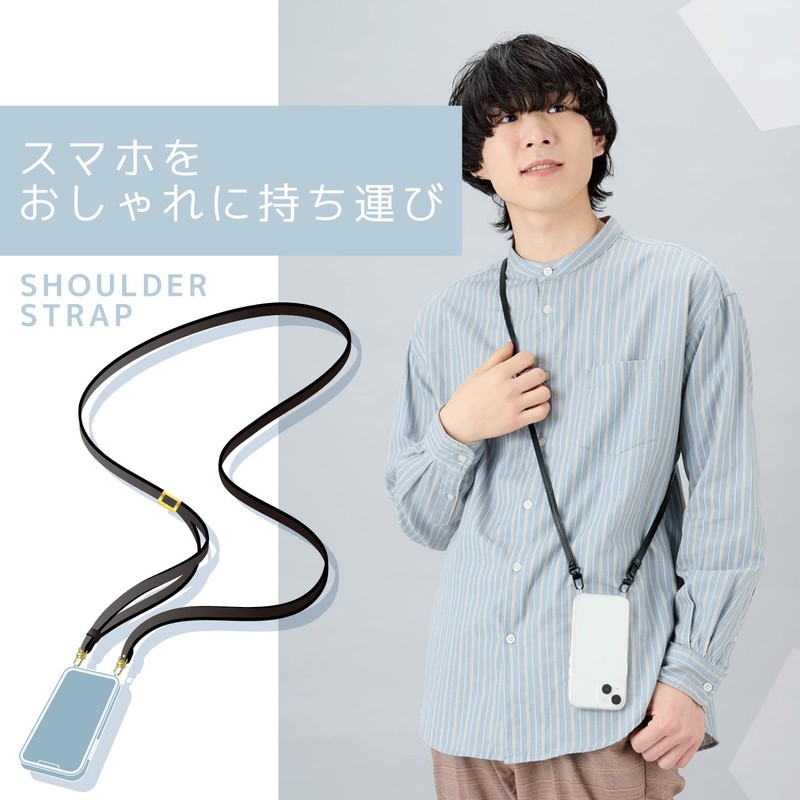Elecom P-STCASDPLBK Smartphone Shoulder Strap, Shoulder Hanging, Crossbody Hanging, Fall
