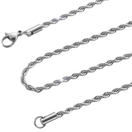 HSWYFCJY 2.5 MM Twist Rope Chain, Stainless Steel Silver Rope Chain Necklace for Men Women Fashion Jewellery Birthday Gift Length of Chain 45 CM