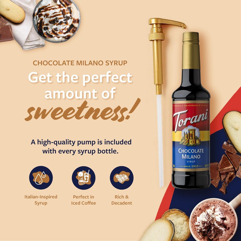 Torani Coffee Syrup, Chocolate Milano Flavored Syrup for Drinks, Pump