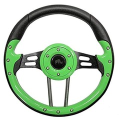 3G Golf Cart Steering Wheel- Lime Green Grip with Black Spokes- 13" Diameter