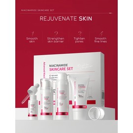 Skin Daily Skincare Set Niacinamide Gentle Face Cleaning & Care Gift Kit for Adults and Teens Includes Cleanser Serum Cream Toner, Hydrating, Even Skin Tone, Strengthening (4 Pieces)