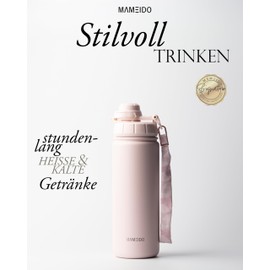 MAMEIDO Thermos Flask 500 ml with Straw - Children's Stainless Steel Insulated Water Bottle Leak-Proof BPA-Free (Blush Kissed, 0.5 L)