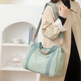 JARKJARD Canvas Crossbody Tote Bag for Women Laptop Work Handbag Shoulder Messenger Bag Travel Cute Aesthetic Tote Bag Purse with Zipper Pockets Compartments （Green）