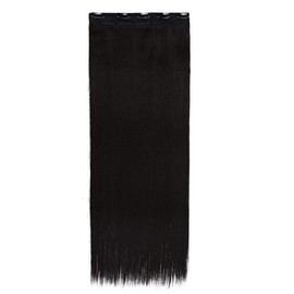 One Piece Half Head Synthetic Clip in Hair Extensions Ombre 5 Clips Long Straight Two Tone 30 Inch Dark Black