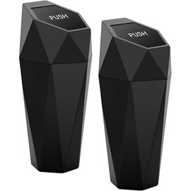 Ginsco Car Trash Can with Lid, 2 Pack Mini Cup Holder Garbage Can for Car, Garbage Bin Auto Accessories for Interior, Leakproof Small Trash Bin, Mini Trash Can for Cars, Home, Bedroom, Office (Black)
