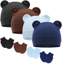 DRESHOW Newborn Baby Beanie Hat and Gloves, Baby Girl Beanie Spring Summer Autumn Winter Hats for 0-6 Months Infant Cotton