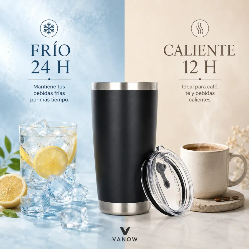 Vaso Térmico De 20oz Acero Inoxidable Con Popote Y Cepillo