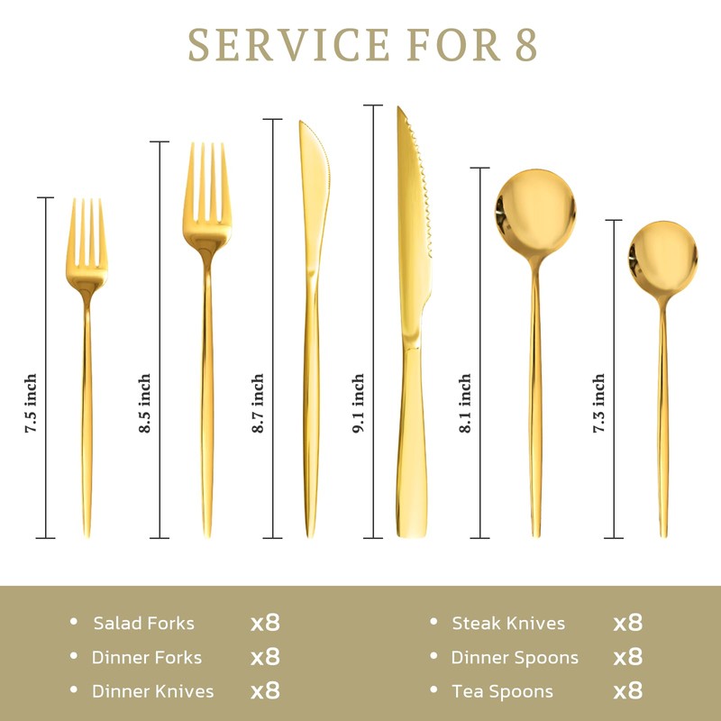 Astercook Silverware Set 48-Piece Gold Flatware Set with Steak Knives