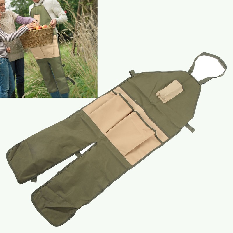Gardening Apron Green Khaki 600D Oxford Fabric Multiple Pockets Durable