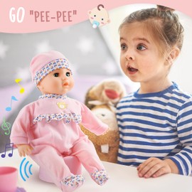 Toy Choi's 16 Inch Interactive Baby Doll Pink - Talking Feeding Dolls with Different Sounds and Accessories, Pretend Play Preschool Toys Gift for Toddlers 2 3 4 5+ Year Old Girls Boys