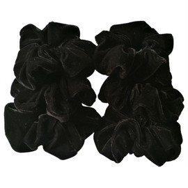 PIDOUDOU 6 Pcs Black Color Large Size Velvet Scrunchies for Women Hair Elastic Bands 6 Count (Pack of 1)