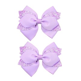 4.3-inch Glitter Sequins Bow Hair Clips Girls Sparkly Ribbon Bow Cheer Barrettes Alligator Hairpins for Baby Girls, Toddler, Kids and Teens Accessories Gift Set of 2 (Lavender)