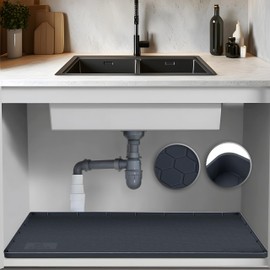 ZUNEX Under Sink Mat 31"x22" Waterproof Silicone Cabinet Liner – Premium Under Kitchen Sink Protector Tray for Drips, Leaks, and Spills, Ideal for Kitchen and Bathroom Cabinets – Easy to Clean (Black)