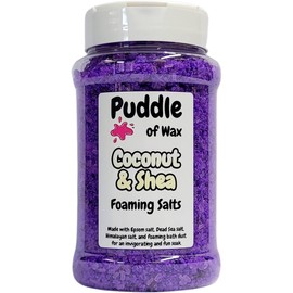 Coconut & Shea Foaming Salts - 500g - Dead Sea, Epsom & Himalayan Salt Blend - Muscle Soak - Calm & Relaxing Scent - Vegan Friendly - Puddle of Wax - Made in The UK