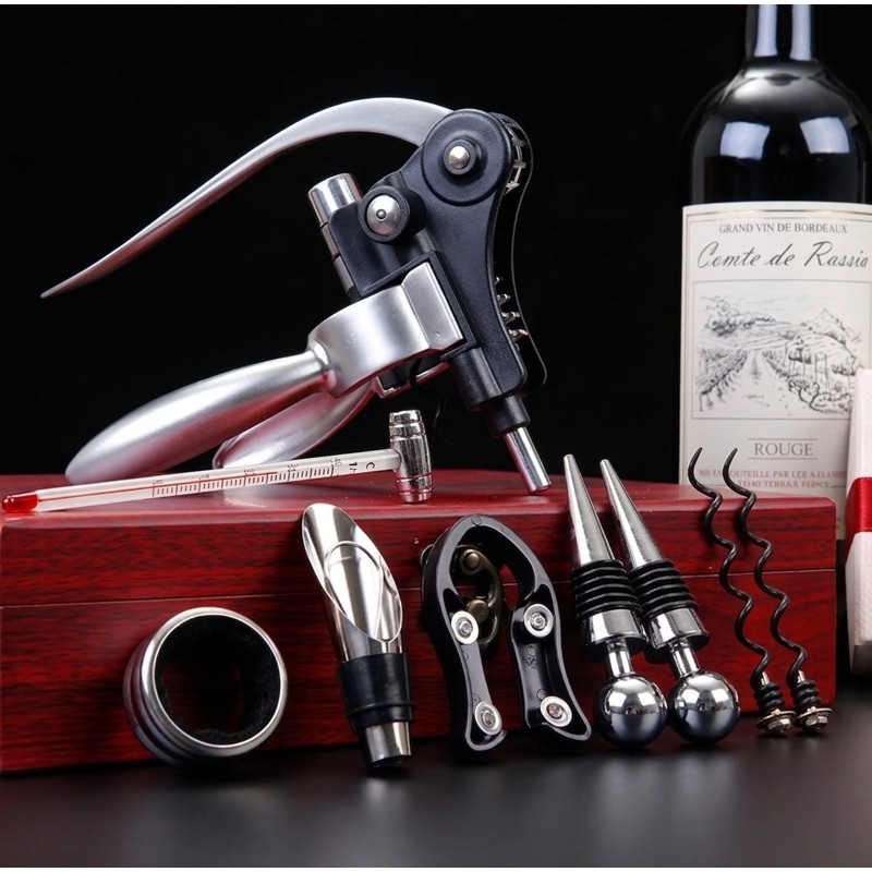 9-Piece Wine Opener Set with Wooden Gift Box – Stainless