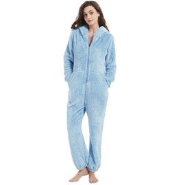 Kissonic - Mameluco peludo para mujer, Azul, L