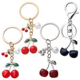 TECHPLUS 4Pcs Charming Cherry Keychain – Women's Key Organizer, for Handbags, Purse & Car Keys, Gift for Girls