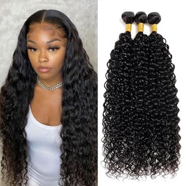 3 Bundles Human Hair Water Wave Curly Wet 16 18 20 inch 100% Unprocessed and Wavy Natural Black Color