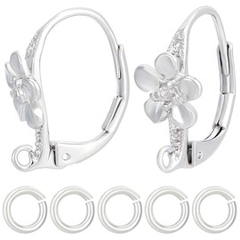 Beebeecraft 1 Box 20Pcs Flower Leverback Earring Findings Platinum Plated Brass French Earring Hooks with 20Pcs Jump Rings for DIY Jewellery Making