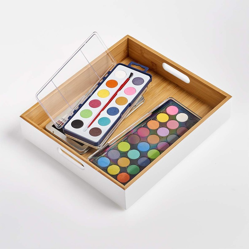 Zeller 13358 bamboo storage box, white, approximately 30 cm x