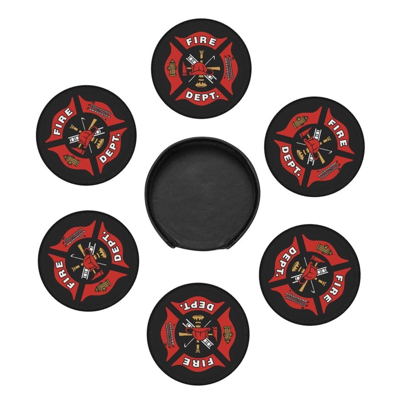 SEPTYK Firefighter Fire DEPT. Logo Rescue Pattern Coasters for Drinks