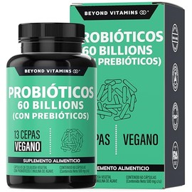 Probioticos 60 Billion UFC + Prebióticos con inulina de agave | 13 cepas | Fórmula Completa | Con Tecnología de microencapsulación de 4 capas | Probioticos Mujer y Hombres | Probioticos y Prebioticos | Vegano | 60 cápsulas