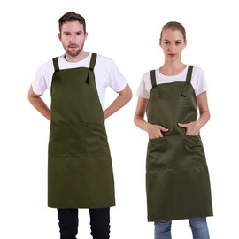 BIGHAS H-Shaped Apron, Simple, Plain, Large Size, Cafe Apron, Nursery School, Work, Home, Work, Cooking, Adjustable Size, Fashionable, 008 bronze green