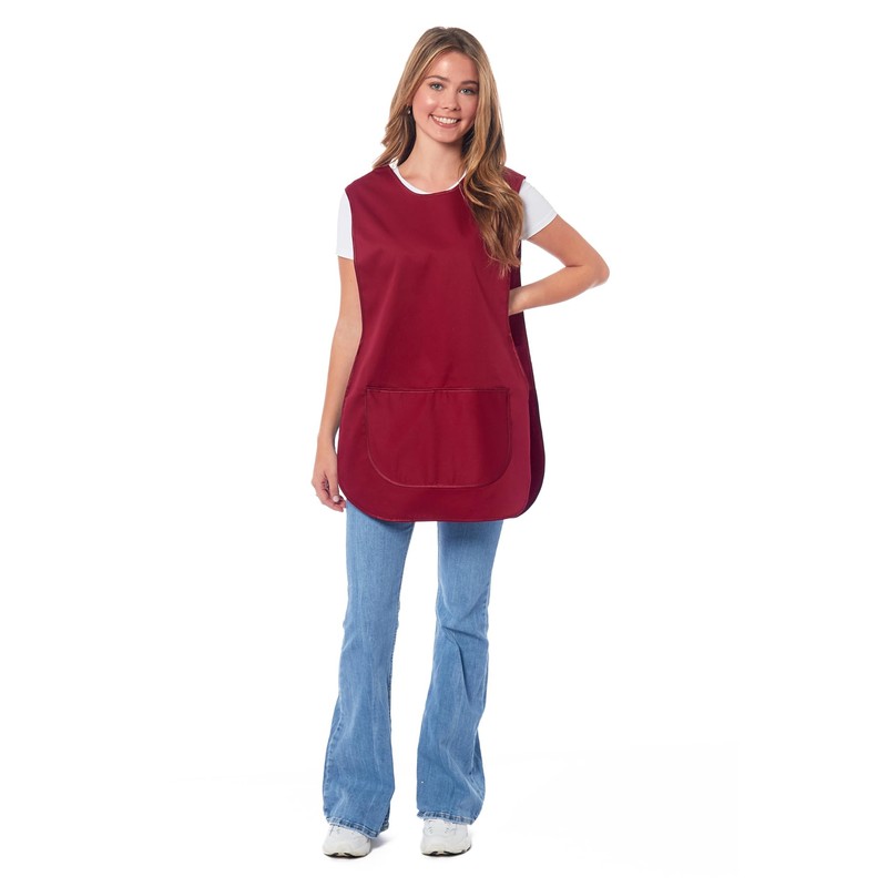 Ladies Plain With Matching Piping Tabard Apron Overalls Front Pocket
