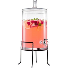 Style Setter Beverage Dispenser with Stand - 2.5 Gallon Large Countertop Glass Drink Dispenser w/Spigot & Lid - Party Drink Dispenser for Sweet Tea Lemonade Punch Water, Juice Dispensers for Parties