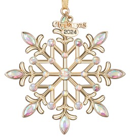 VIVIKEN Christmas Snowflake Ornaments 2024 Decor for Christmas Tree Metal Hanging Rhinestones Glitter Crafts Snow Flake Decorations Indoor for Holidays Winter Home Window Room Door-Gold