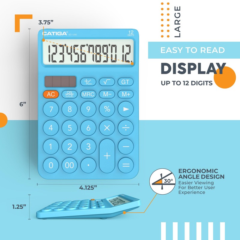 CATIGA 12 Digit Desktop Calculator with Large LCD Display, White