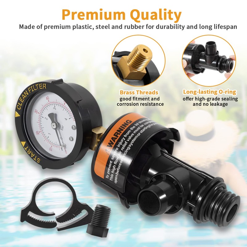 98209800 High Flow Manual Relief Valve Replacement with Pressure Gauge/Air