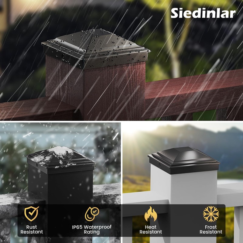 SIEDiNLAR 4x4 Post Caps Black 6 Pack, Fence Post Covers