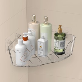 EEKEDO Acrylic Corner Shower Caddy, Strong Adhesive Shower Organizer Clear Wall Mounted Bathroom Shelf No Drilling Basket Rack for Bathroom Kitchen Dorm Toilet