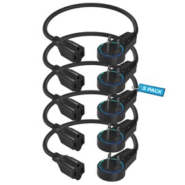 Maximm Cable de extensión de enchufe plano giratorio de 360° de 6 pulgadas, cable de conexión a tierra de 3 clavijas, paquete de 5 unidades, color negro certificado UL