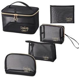 5-Piece Travel Cosmetic Bag Set - Durable Mesh Travel Organizers with Quick-Dry Design, Transparent Compartments & Multi-Size Options for Gym, Airports & Home Storage