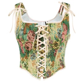 Scarlet Darkness Corset Tops for Women Renaissance Overbust Floral Bustier Bodice Apricot Floral Size 6