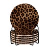 SDMKA Leopard Print 6 Pcs Cotton Woven Coasters with Holder