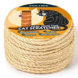 Pelzin Natural Sisal Rope for Cat Scratcher 6mm by 15m, Cat Tree Rope Twine for Pet Scratching Post Replacement, Pet Tower with Scratch Post Repairing, Replace, Recovering and DIY, Natural