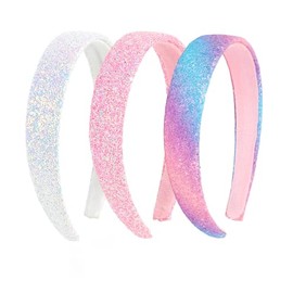 Uintoon Girls Headbands, 3PCS Headbands for Girls Women Glitter Pink Rainbow Purple White Headband Sparkly Sequin Headband Hair Accessories