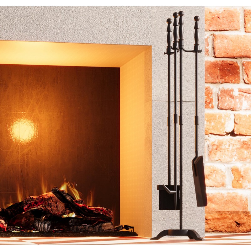 Fire Beauty Fireplace Tools Set 4 Pieces Black Wrought Iron
