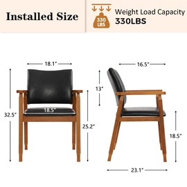 NOBPEINT Mid-Century Modern Dining Chairs with Armrest Set of 1, PU Leather Upholstered Dining Room Chairs with Solid Wood Frame, Walnut Kitchen Armchairs for Kitchen Living Room Restaurant, Black