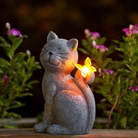 Nacome Nacome Solar Cat Outdoor Statues for Garden: Outside Decor with Butterfly Clearance for Yard Art Lawn Ornaments Porch Patio Balcony Home House - Birthday Gifts for Grandma Mom Women
