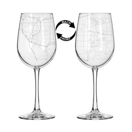 16 oz Tall Stemmed Wine Glass for Red or White Wine Wrap Around City Map Buffalo, NY New York