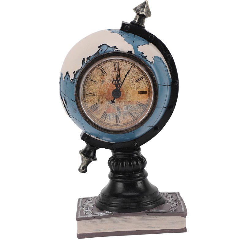 Globe Clock Decorative Desk Ornament Resin World Map Clock with