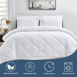 CozyLux Full/Queen Bed in a Bag 7 Pieces Comforter Sets with Comforter and Sheets White All Season Bedding Sets with Comforter, Pillow Shams, Flat Sheet, Fitted Sheet and Pillowcases